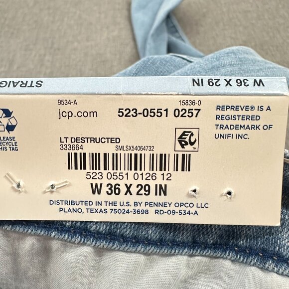 NEW! Mens Arizona Jean Advance Flex 360 Straight Jeans $50 Split Cut Knees 36X29 - Picture 7 of 13